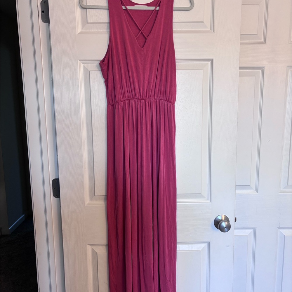Lush Pink V-Neck Sleeveless Maxi Sundress